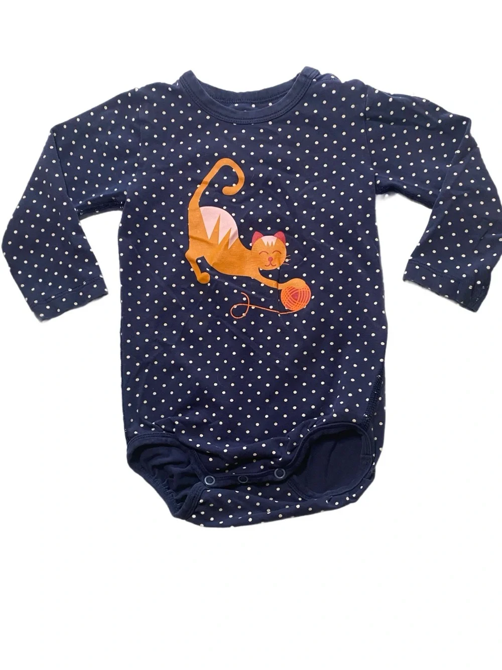 Polarn O. Pyret Navy Polka Dot One-Piece with Orange Cat
